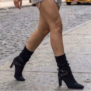 Stuart Weitzman Black Boots 8.5 slouchy patent leather strap/heel comfy designer